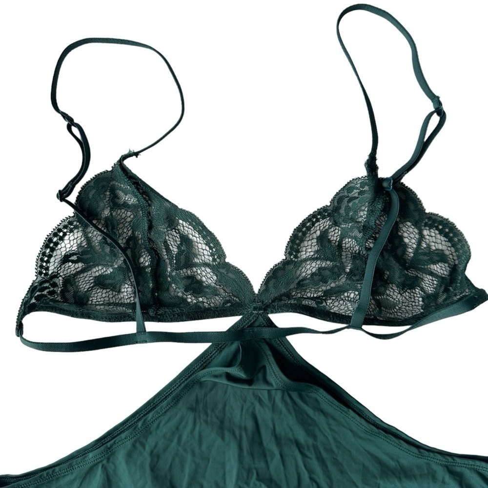 LA SENZA BABYDOLL CAMI TOP WOMENS M DARK GREEN SHEER LACE BRA SEXY LINGERIE - Picture 9 of 15